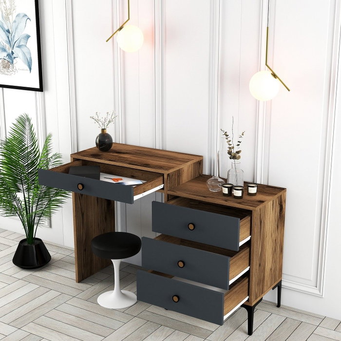 Hanah Home Lizbon 550 Mesa de Maquillaje Nogal y Antracita Hanah Home Lizbon 550 Mesa de Maquillaje Nogal y Antracita